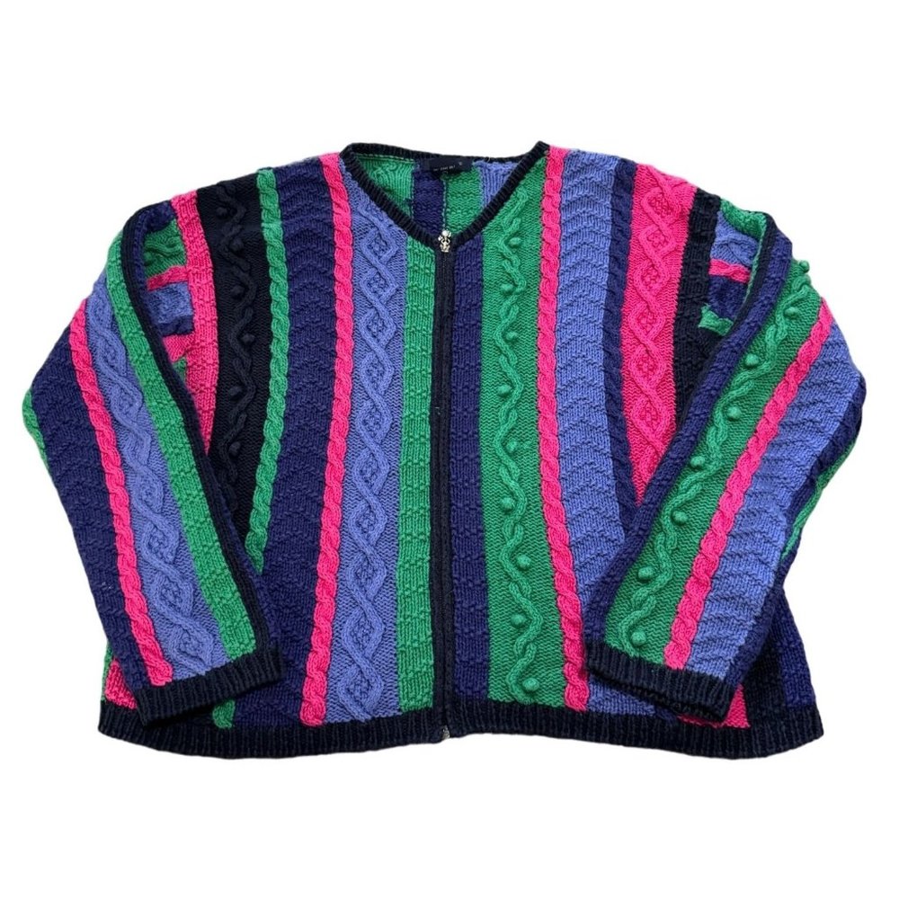 Eagle's Eye Color Block Multicolor Full Zip Vtg Knit Sweater Woman's‎ XL |